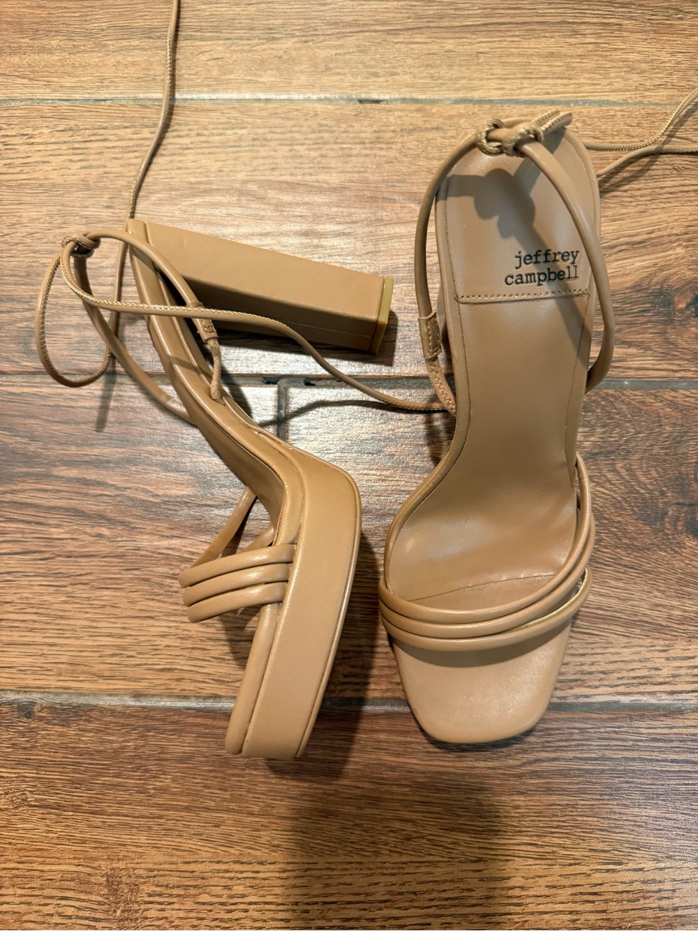 ✨Jeffrey Campbell Women’s Tan Strappy Block Heel Sandals